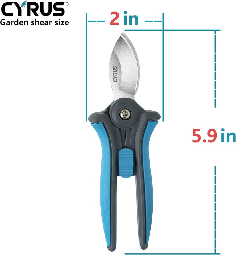 CYRUS 6” Gardening Scissors Hand Pruner Pruning Shear with Curved Stainless Steel Blades Plant Shears Garden Clippers Handheld