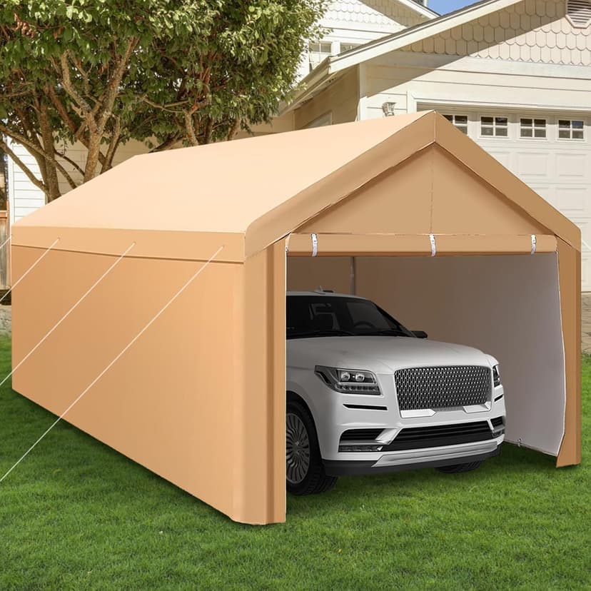 MFSTUDIO Carport 10x20 ft, Heavy Duty Carports Car Canopy Tent with Removable Sidewalls Doors, Portable Garage Waterproof UV-Resistant Car Ports for Camping SUV, Cars, Trucks, Boats, and Vehicles