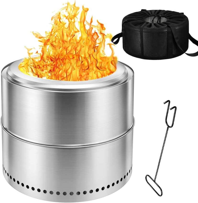 Edostory Smokeless Fire Pit, 20 Inch Portable Outdoor Wood Burning Firepit with Removable Ash Pan - Perfect for Camping and Backyard Gatherings, Ideal for 4-6 People, 304 Stainless Steel