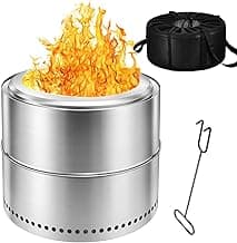Edostory Smokeless Fire Pit, 20 Inch Portable Outdoor Wood Burning Firepit with Removable Ash Pan - Perfect for Camping and Backyard Gatherings, Ideal for 4-6 People, 304 Stainless Steel