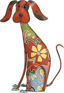Deco 79 Metal Dog Decorative Garden Sculpture Indoor Outdoor Garden Statue with Floral Pattern, Outdoor Sculpture 12" x 6" x 17", Multi Colored