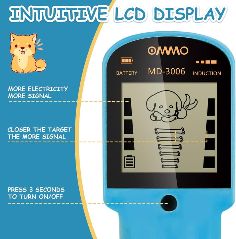 OMMO Metal Detector, Adjustable 27.5”-37.8” Metal Detector for Kids with Intuitive LCD Display, Lightweight Kids Metal Detectors with 6” Search Coil for Exploration Hiking