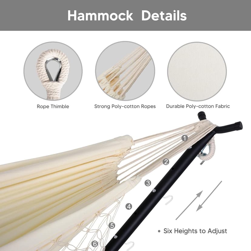 SUNCREAT 2-in-1 Convertible Portable Double Hammock with Stand Included, Outdoor Hammock and Stand, Patent Pending, Natural Tassel
