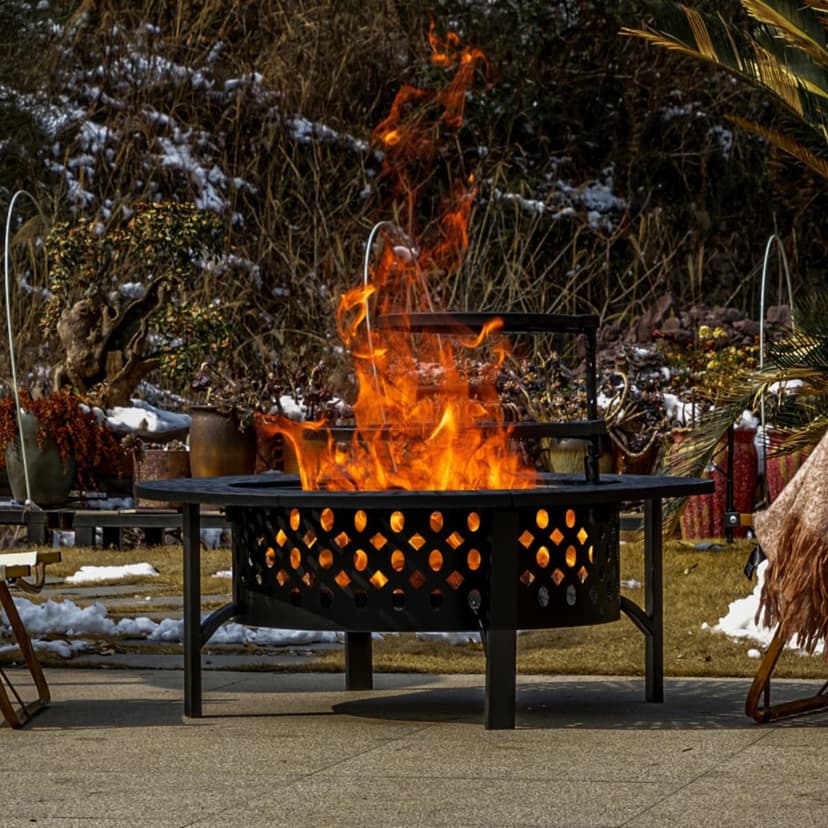 42 Inch Fire Pit with 2 Grills, Extra Large Wood Burning Fire Pits for Outside with Lid & Poker, Heavy Duty Firepit,BBQ& Outdoor Fire Pit & Round Metal Table 3 in 1 for Patio, Picnic, Party