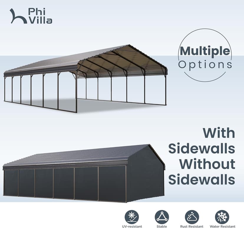 PHI VILLA 20 x 30-ft Carports, Durable Portable Garage Carport Canopy Car Tent