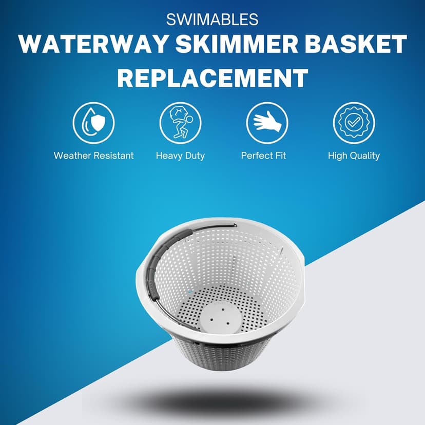 Swimables Pool Skimmer Basket Compatible with Waterway Skimmer Basket 542-3240 for Renegade Skimmers Pool Basket | Built-in Brass Weight | 316 Stainless Steel Handle & Convenient Rubber Grip