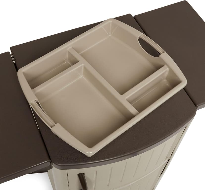 Suncast Outdoor Patio Grill Prep Station Cart with 2 Storage Cabinets, Light Taupe/Mocha
