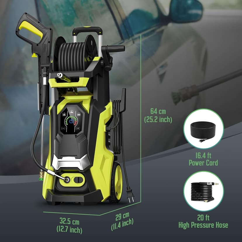 Electric Pressure Washer 5000PSI-Max 3.6GPM Power Washer Touch Screen Adjustable Pressure,4 Nozzles and 500ml Foam Cannon Power Washer Cleaning for Patio Yellow