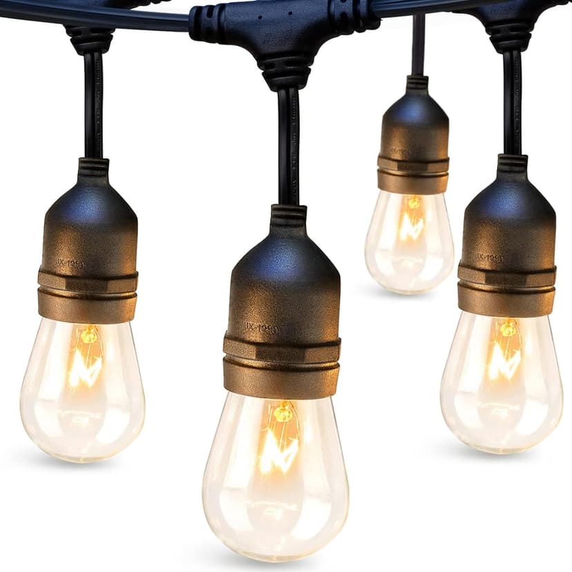 addlon 48 FT Outdoor String Lights Commercial Grade Weatherproof Strand, 18 Edison Vintage Bulbs, 15 Hanging Sockets (3 Spare Bulbs), ETL Listed Heavy-Duty Decorative Christmas Lights for Patio Garden