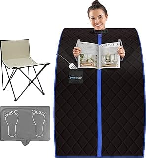 SereneLife Portable Sauna for Home, Infrared Sauna Tent with Heated Foot Pad and Folding Chair, Compact Personal Rejuvenation Sauna, Remote Control in-Home Spa, 38" x 32” - (Black)