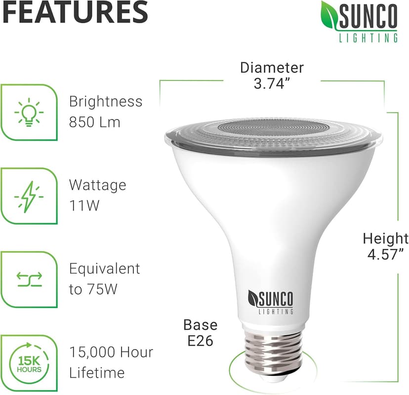 Sunco LED PAR30 Dusk to Dawn Light Bulb for Outside Porch, Patio, Backyard, 11W=75W, 850 LM, Selectable CCT 2700K/3000K/4000K/5000K, Non-Dimmable, Photocell Sensor, UL 4 Pack