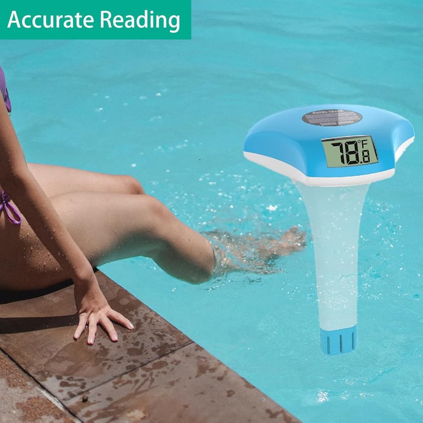 Digital Pool Thermometer – IPX-8 Waterproof Swimming Pool Thermometer Floating Easy Read, Environment-Friendly Solar-Powered Pool Temperature Gauge for Swimming Pools, Spa, Hot Tubs