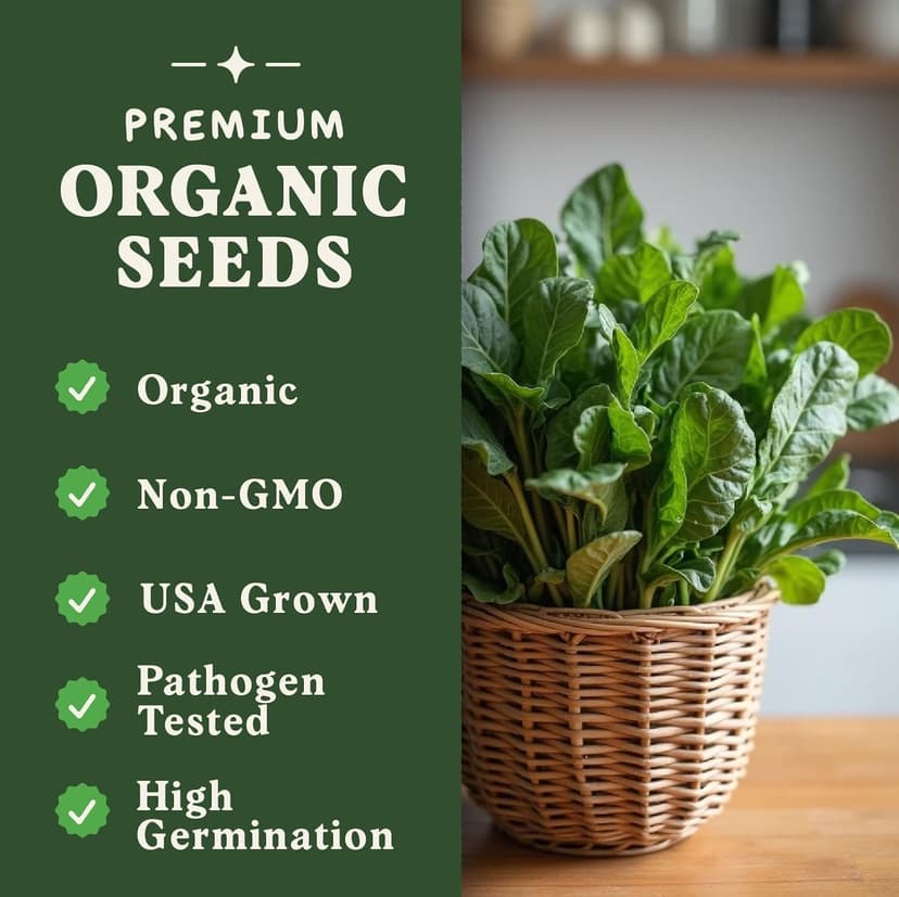 Organic Spinach Seeds for Indoor Gardening or Planting Outdoors, Non-GMO and USDA Certified Vegetable Seed Packets, 350 Seeds/4 Grams (Bloomsdale Spinach)