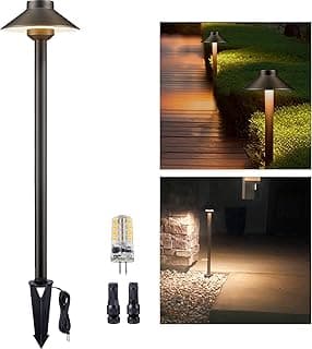 Outdoor Brass Pathway Lights - Low Voltage Landscape Path Lighting Wired, 12v Pathlight LED IP65 Waterproof, Hat-top Bronze for Outside Walkway Yard with 3W 270LM 2700K Warm White G4 Bulb