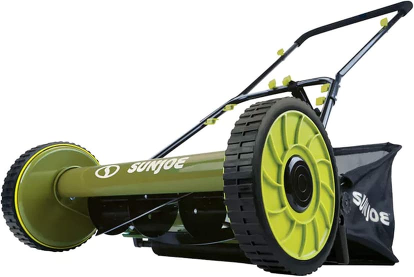 Sun Joe MJ500M 16-Inch Manual Reel Mower w/Adjustable Cutting Height, 6.6-Gallon Removable Grass Catcher, 5 Steel Blades, 2-Wheels