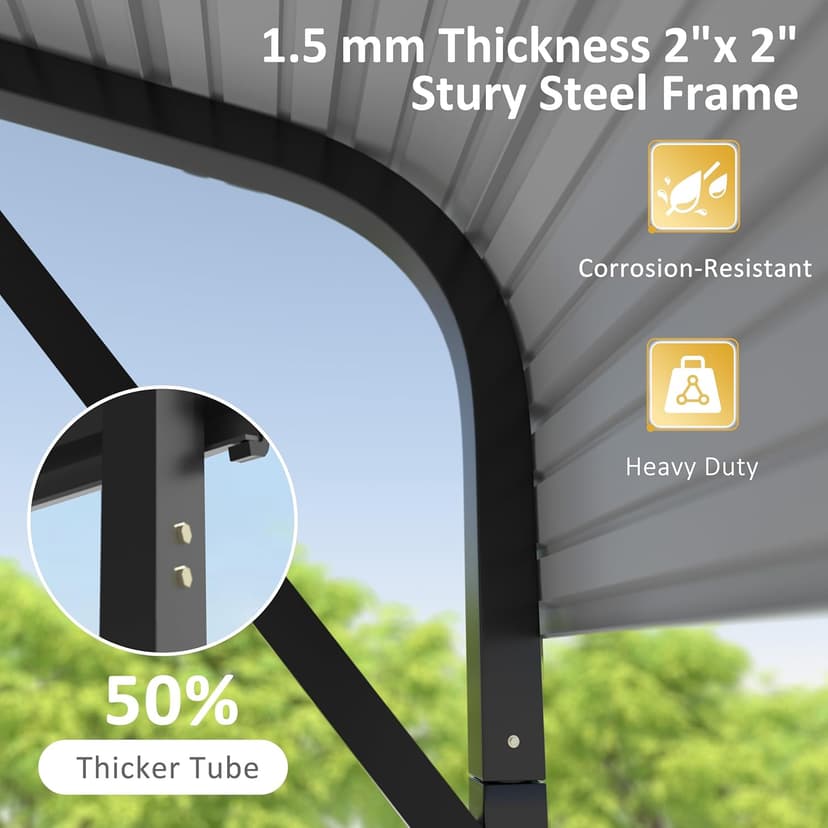 MUPATER 20' x 20' Outdoor Heavy Duty Metal Carport, Garage Car Shelter Shade, Carport Canopy with Heavy Metal Frame, Roof and Bolts for Car, Trucks, Boats, Grey