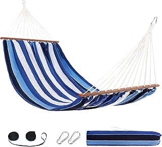 Lazy Daze Hammocks Cotton Fabric Spreader Bar Hammock, Outdoor Portable Hammock with Carrying Bag & Tree Straps for Bedroom, Patio, Backyard, Balcony, Max 450lbs Capacity, Blue