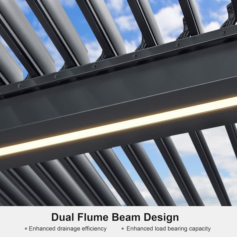 PURPLE LEAF LED Louvered Pergola 94AS 10'x 14' Full Aluminum Frame and Adjustable Roof Integrated Strip Lights for Outdoor Deck Garden Patio Gray Hardtop Gazebo Pergola