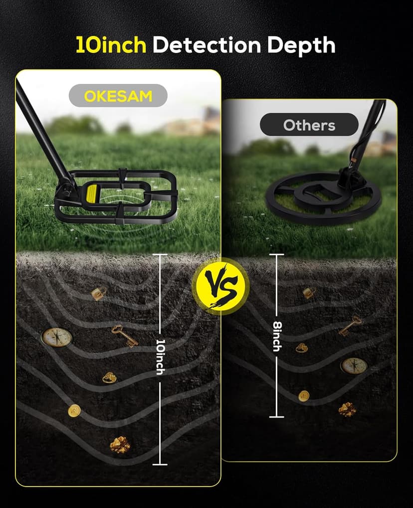 Metal Detector for Adults Waterproof - 2000mAh Chargeable Professional Cordless Gold Detector with LCD Display, Retractable Foldable Higher Accuracy Metal Detector with 10" IP68 Coil - OKESAM