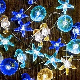 Impress Life Ocean Theme String Lights, Beach Decor Starfish Seahorse Sand Dollars Nautical Decorative Lights Battery & USB Plug In with Remote 10 ft 30 LEDs for Covered Outdoor Bedroom Birthday Party
