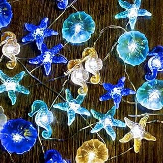 Impress Life Ocean Theme String Lights, Beach Decor Starfish Seahorse Sand Dollars Nautical Decorative Lights Battery & USB Plug In with Remote 10 ft 30 LEDs for Covered Outdoor Bedroom Birthday Party