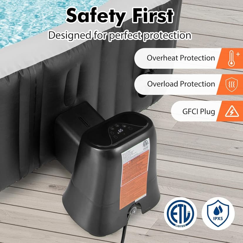 Goplus Electric Heater Pump for Inflatable Hot Tub, 1350W SPA Control Center for Bubble, Filtration & Heating, Water Heater Control with Touch Panel & LED Display, SPA Management System