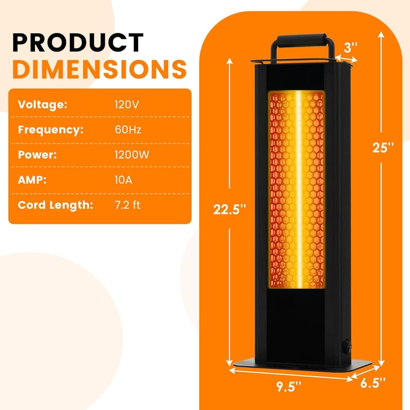 COSTWAY Outdoor Patio Heater, 1200W Freestanding Double-Sided Electric Infrared Heater w/Tip-Over Protection & Silent Heating, IP65 Waterproof Portable Heaters with Handle for Outdoor Patio Porch