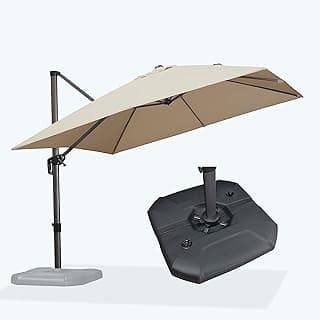 PURPLE LEAF 10 Feet Patio Umbrella with Base Outdoor Cantilever Square Umbrella Aluminum Offset Umbrella with 360-degree Rotation for Garden Deck Pool Patio, Beige