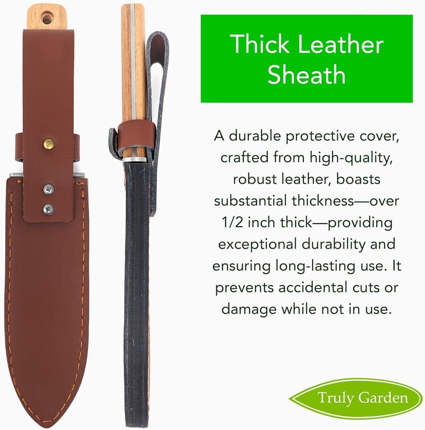 Classic Hori Hori Garden Knife with Extra Sharp Blade, Thickest Leather Sheath - in Gift Box