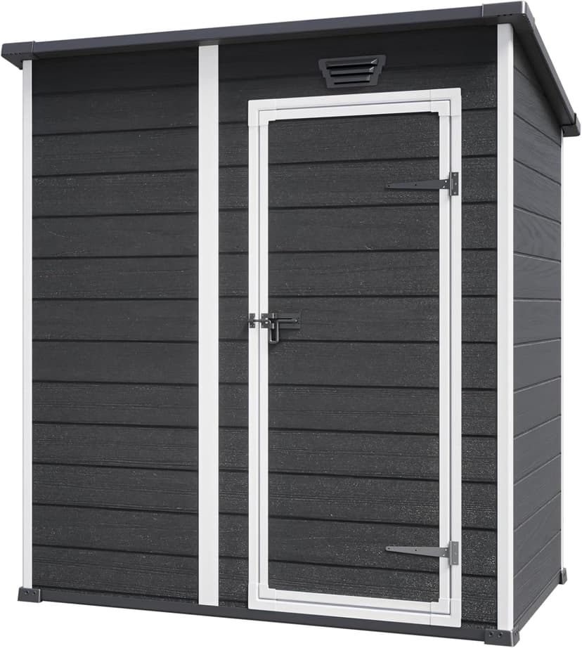 Keter Essential Shed 6x4 Resin Outdoor Storage Shed Ideal Storage for Patio Furniture, Garden Tools Bike Accessories, Beach Chairs and Lawn Mower, Black and White