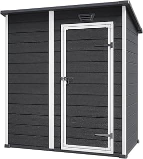 Keter Essential Shed 6x4 Resin Outdoor Storage Shed Ideal Storage for Patio Furniture, Garden Tools Bike Accessories, Beach Chairs and Lawn Mower, Black and White