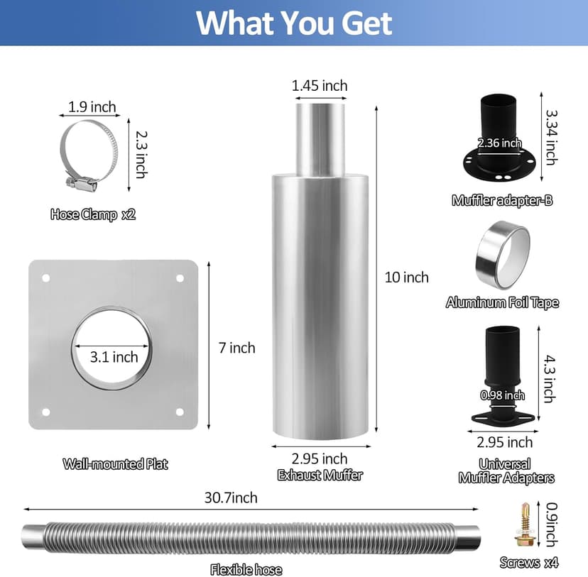 2025 Upgraded Generator Exhaust Silencer Kit Stainless Steel Muffler with Insulated Through-Wall Mounting Plate - Universal Adapters for Most Portable Generators - Efficient Noise Reduction