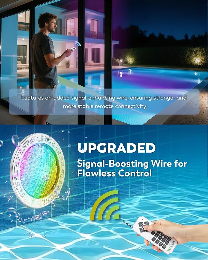 10" LED Pool Light, 12V AC Underwater Pool Spa Lights for Inground Pools, 300W Equivalent, Static Colors & Dynamic Effects, 50Ft Cord, Remote, Transformer, Fits Pentair, Hayward, Jady Niches
