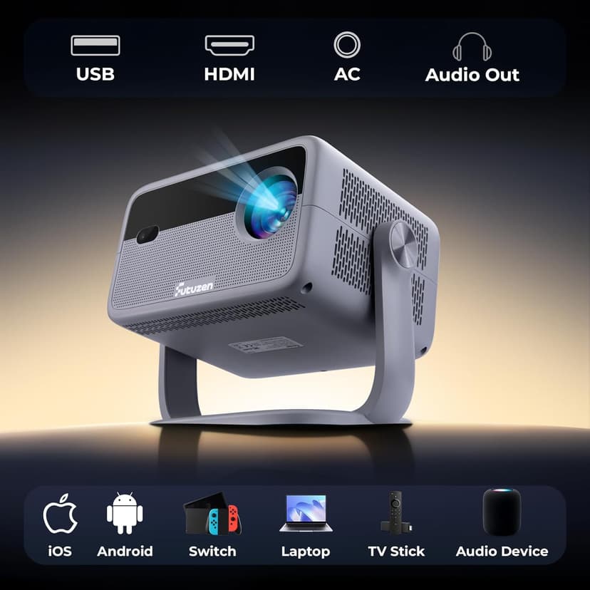 【Netflix Officially Licensed & Auto Image Set-up】Smart Projector with WiFi and Bluetooth,600 ANSI Native 1080P Voice Control Outdoor Mini Projector, 360° Rotation 4K Support Home Projector