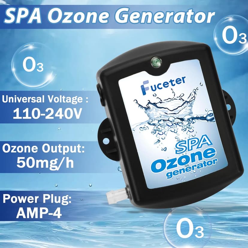 Spa Ozone Generator Kit with Venturi Injector, Ozone Generator for Hot Tub, Cold Plunge, 50mg/h Portable Ozone Generator Water, Universal: 110V / 240V (AMP-4 Plug)