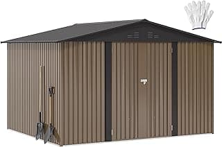 DWVO 10x8ft Metal Outdoor Storage Shed, Waterproof Tool Shed Heavy-Duty Storage Unit with Lockable Door and Vents, Ideal for Bicycles, Tools, Lawnmowers, Backyards, Patios, Lawns - Brown