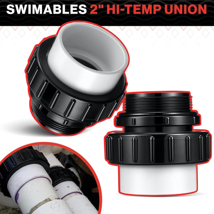 Swimables 2" Hi-Temp Union Compatible With all Pentair Whisperflo and Intelliflo Pumps for Inground Swimming Pool 21063-200-000-2" MIP x 2" Slip PVC - Made in USA - 2 Pack