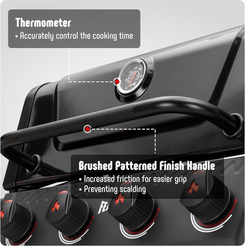 4-Burner Propane Gas Grill, Outdoor Grill with 2 Side Tables and Porcelain-Enameled Grates for Patio BBQ, 36000 BTU Powerful for Outdoor Cooking, Black - Perfect for Your Next Backyard BBQ
