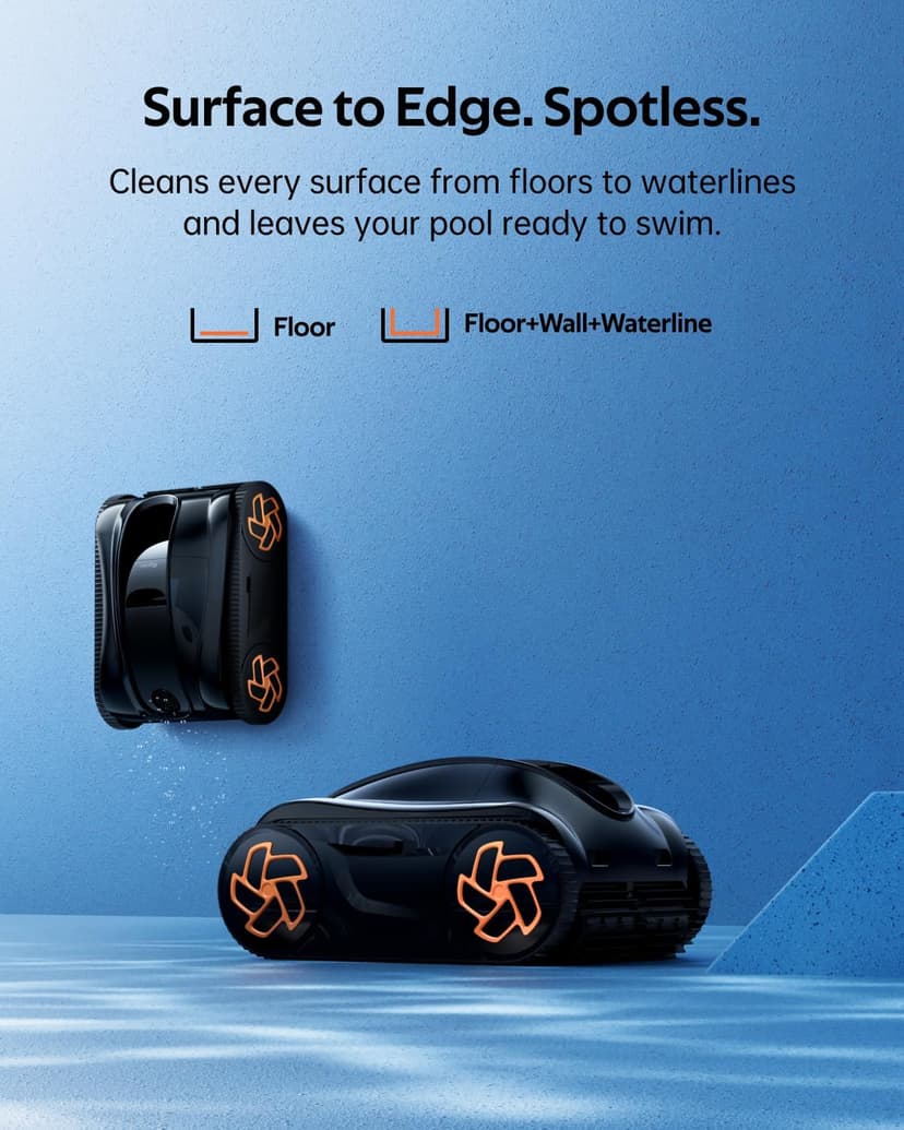 Pool Cleaner K60, 6H Runtime Cordless Robotic Pool Vacuum, Touch Screen, Smart Navigation, Cleans Floor, Walls, Waterline, Ideal for Above & In-Ground Pools, Self-Parking