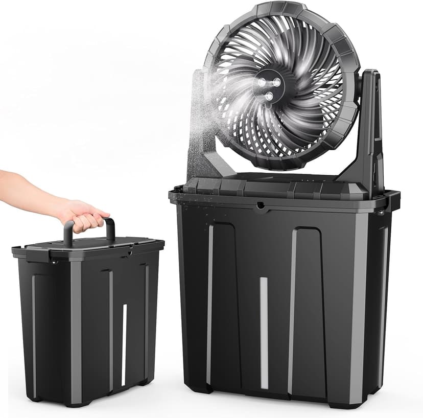 Ausic Portable Misting Fan - 9L Bucket, 10-inch Outdoor Fans for Patios/Camping/Beach/Golf etc., 20000mAh USB Rechargeable Battery Powered Floor Water Cooling Fan, 3 Strong Winds, 3 Spray Mister