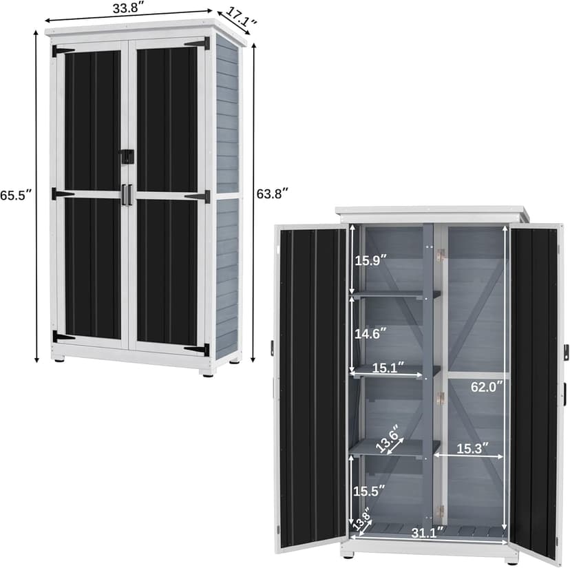 GDLF Outdoor Storage Cabinet Wood & Metal Garden Shed with Waterproof Roof and Sturdy Lockable Doors 66"