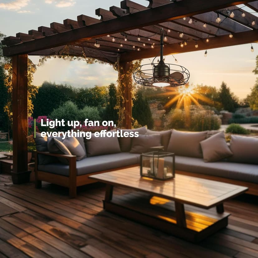 Orison Outdoor Ceiling Fans with Light, 21'' Wet Rated Outdoor Hanging Fan for Gazebo, Plug in Caged Lighting for Pergola Canopy, Hanging with Hook, 3 Color LED Light, Waterproof