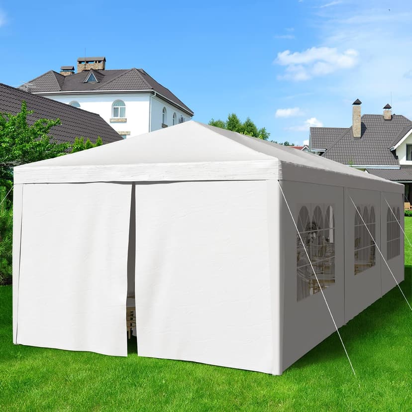 Greesum 10x30 Outdoor Canopy Tent, Patio Gazebo, for Party Wedding BBQ Events with 8 Side Removable Walls, Waterproof Canopies, White