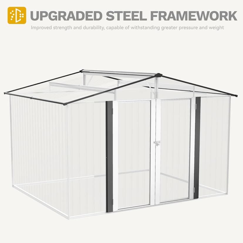 DWVO 10x8ft Metal Outdoor Storage Shed, Waterproof Tool Shed Heavy-Duty Storage Unit with Lockable Door and Vents, Ideal for Bicycles, Tools, Lawnmowers, Backyards, Patios, Lawns - Dark Gray