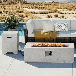 COSIEST 2-Piece Outdoor Propane Fire Pit Table Set w Tank Table, 42" Terrazzo Rectangle Fire Table (CSA Certified, 50,000 BTU) w 16" Tank Cover Side Table, Waterproof Cover for Garden, Pool, Backyard