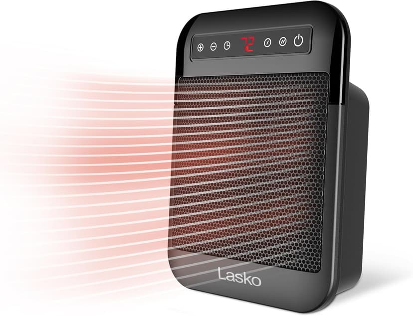 Lasko MyHeat Max Personal Ceramic Space Heater, Tip Over Switch, Overheat Protection, 2 Heat Settings, Adjustable Thermostat, Timer, for Indoor Use, Home, Office, 9 Inches, 1500W, Black, CD09101