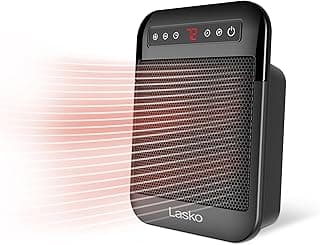 Lasko MyHeat Max Personal Ceramic Space Heater, Tip Over Switch, Overheat Protection, 2 Heat Settings, Adjustable Thermostat, Timer, for Indoor Use, Home, Office, 9 Inches, 1500W, Black, CD09101