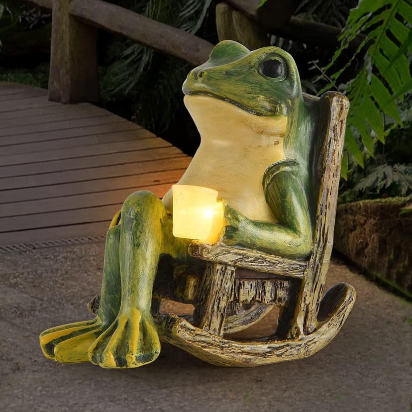 Miniature Frog Garden Statue Mom Gifts Home Decorations Fairy Garden Accessories Outdoor Lights Solar Garden Frog Decor Art Housewarming Gift for Patio,Yard,Lawn Ornament,3.89"x2.36"x3.93
