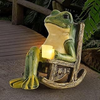 Miniature Frog Garden Statue Mom Gifts Home Decorations Fairy Garden Accessories Outdoor Lights Solar Garden Frog Decor Art Housewarming Gift for Patio,Yard,Lawn Ornament,3.89"x2.36"x3.93