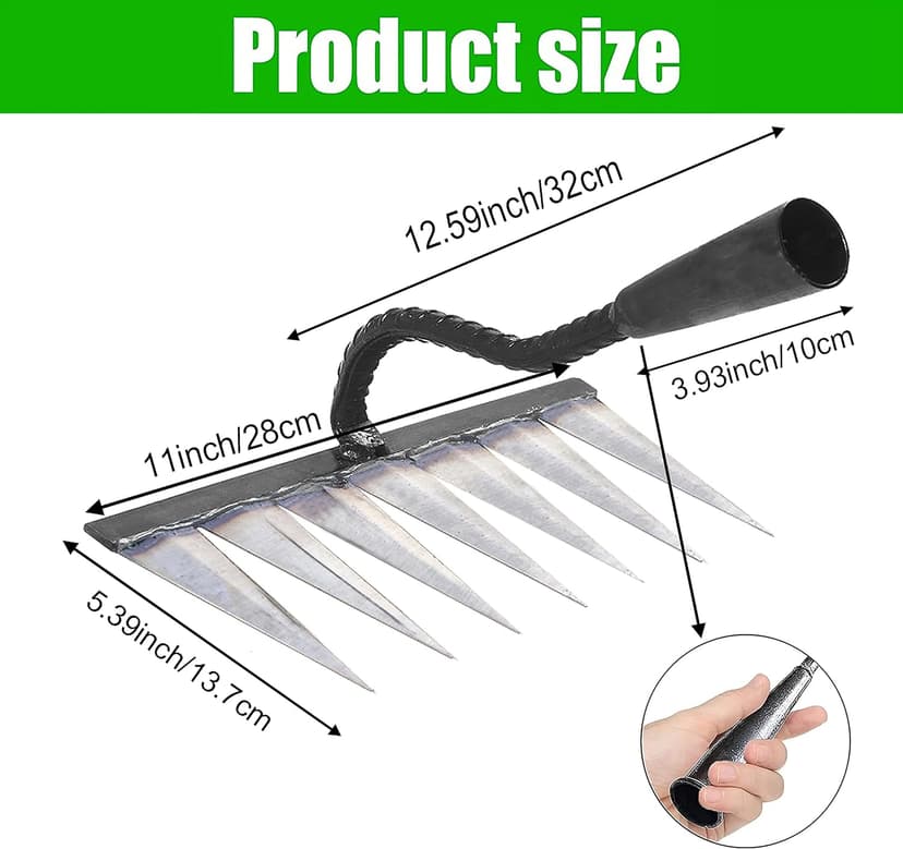 Garden Rake, Gardening Tools Heavy Duty Rake with 7 Metal Tines,Sharp Durable Garden Weeding Tools, All Steel Hardened Hoe Garden Hand Rake Tools for Backyard Lawn Loosening Planting Weeding (7 Tines)
